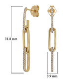 14k Yellow Gold 0.16ctw Diamond Paper Clip Dangling Earrings 1.3" 2.6 grams