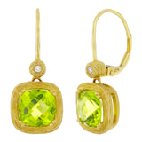 14k Yellow Gold Satin Finish Peridot & Diamond Dangle Drop Earrings