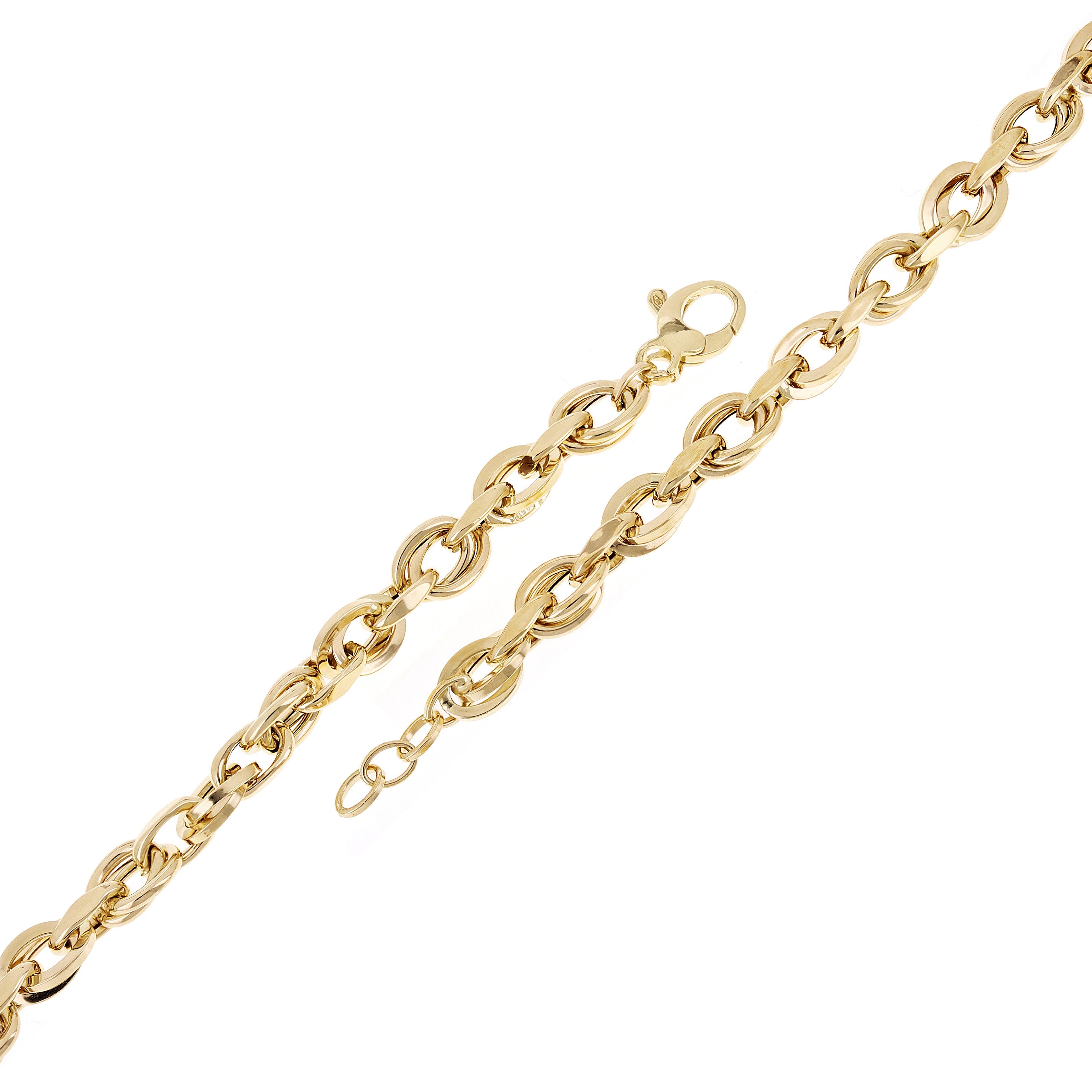 Italian 14k Yellow Gold Hollow Double Oval Links Bracelet 8" 7mm 7.6 grams