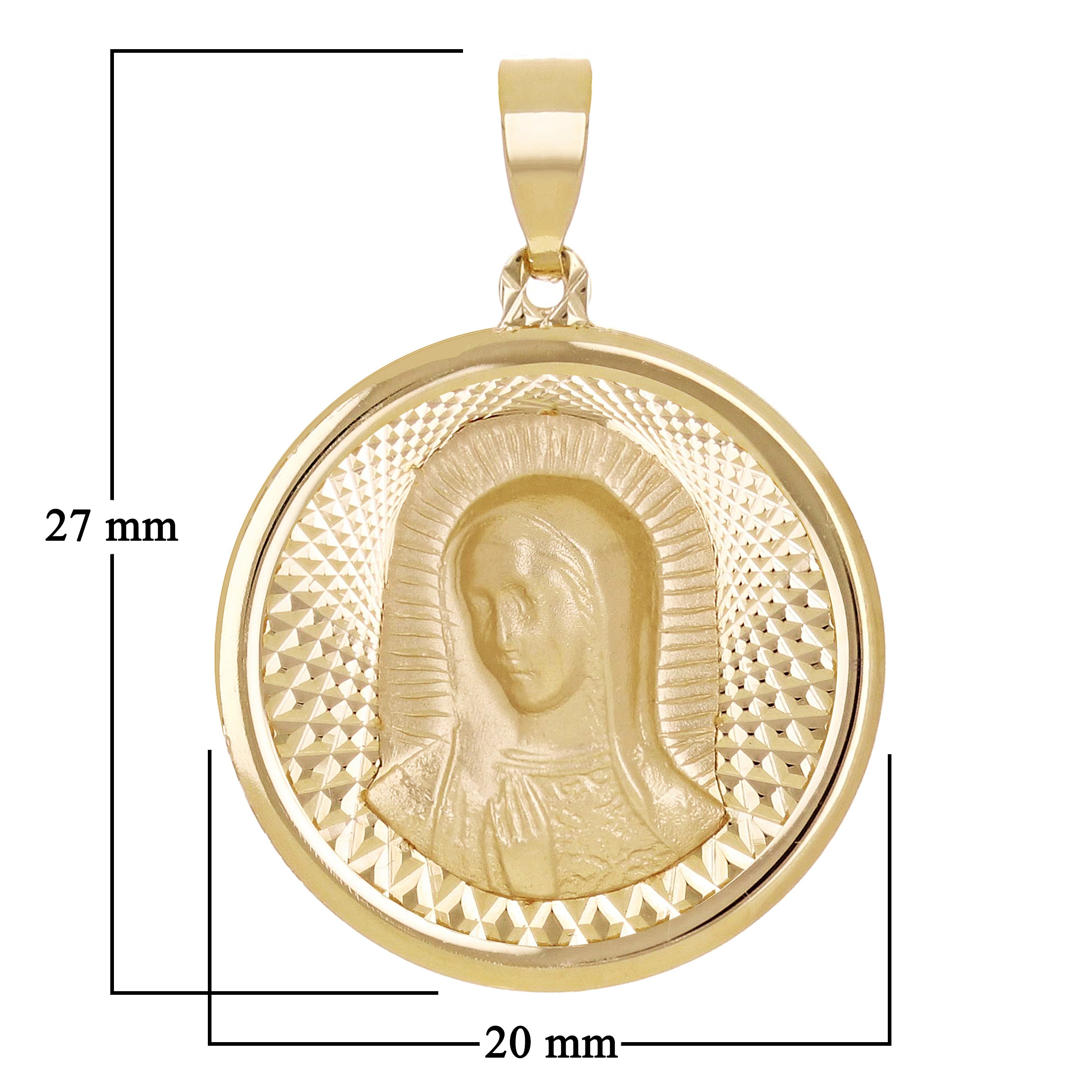Italian 14k Yellow Gold Madonna Virgin Mary Medal Charm Pendant 1.1" 2 grams - 2 grams
