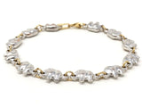 Italian 14k Two Tone Gold Hollow Charm Elephant Bracelet 6.8" 6.7mm 6.6 grams
