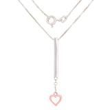 14k Two Tone Gold Dangle Heart Charm Bar Linear Pendant Necklace 18"