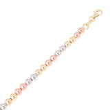 Italian 14k Tri Color Gold Hollow Ball Bead Bracelet 8" 4mm 3 grams - Tri-Color
