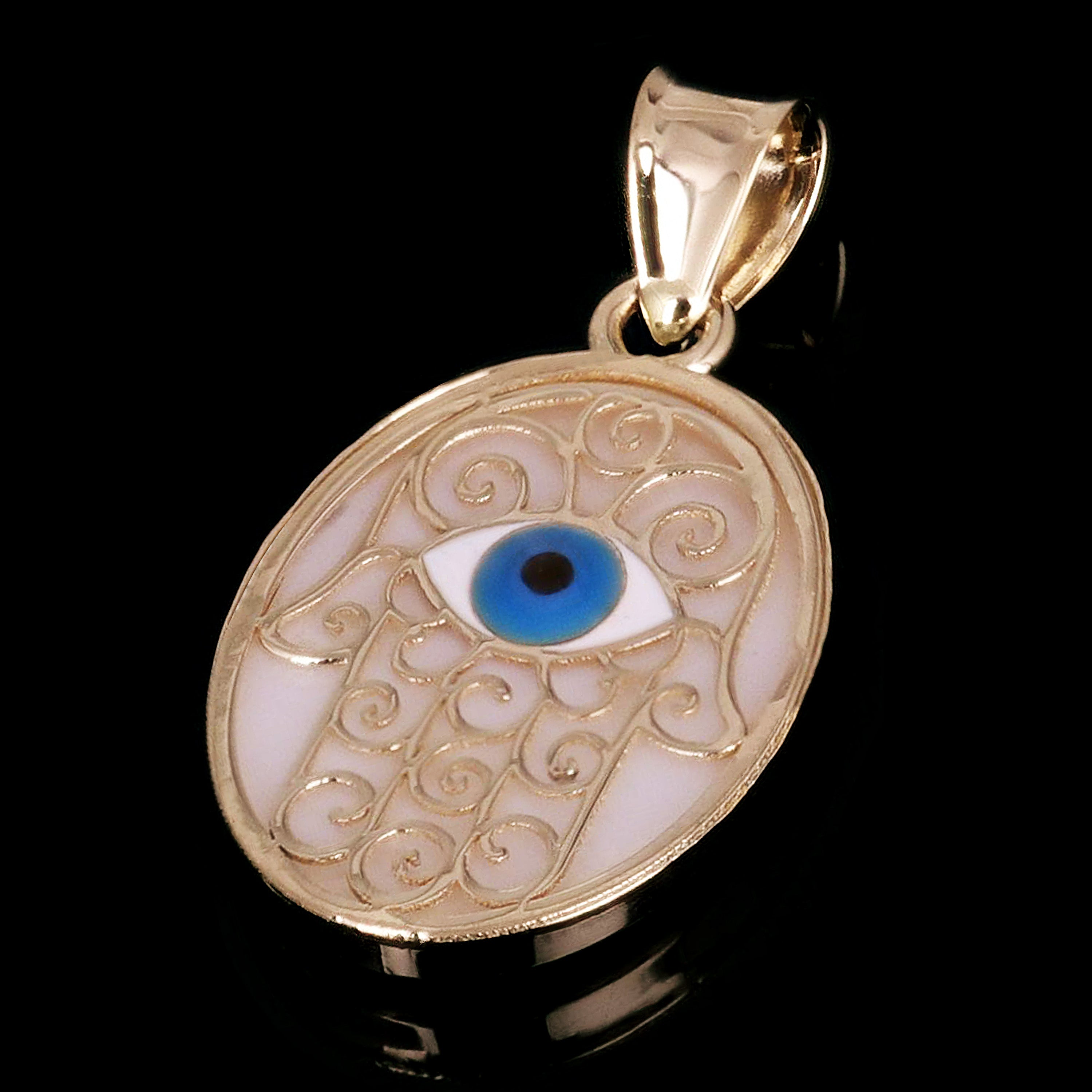 Italian 14k Yellow Gold Hamsa Hand Charm Pendant 23.9mm x 12.5mm 1.2 grams