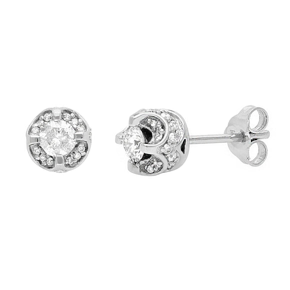 14k White Gold 0.75ctw Diamond Solitaire Tulip Stud Earrings