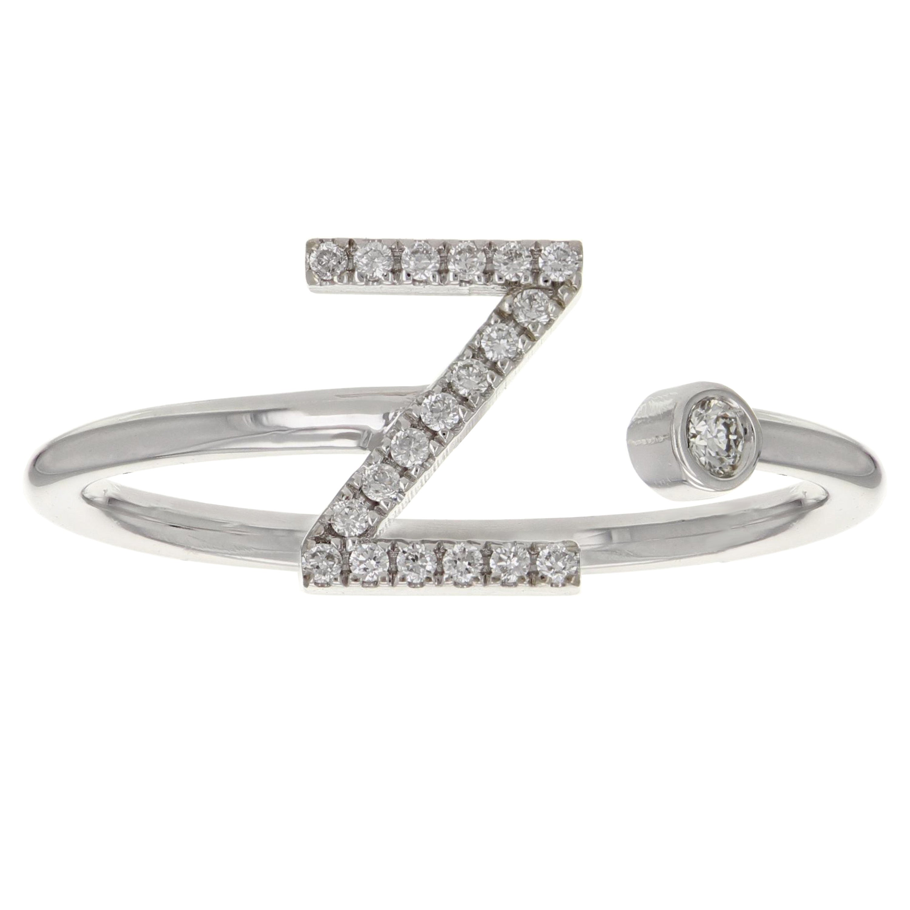 14k White Gold Diamond Initial Letter Z Ring Size 6 - Letter Z,White