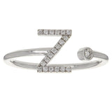 14k White Gold Diamond Initial Letter Z Ring Size 6 - Letter Z,White