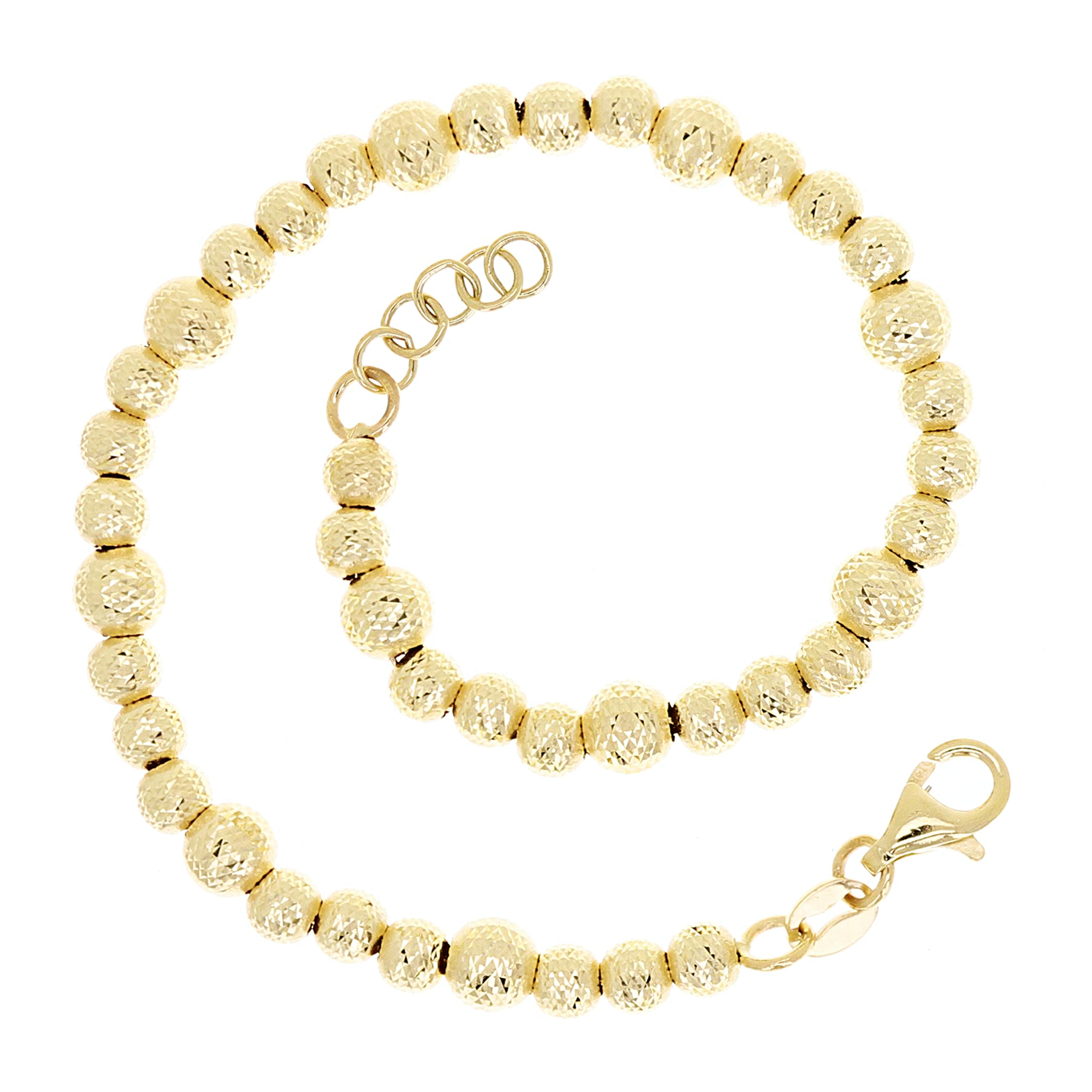 Italian 14k Yellow Gold Diamond Cut Graduated Ball Bead Bracelet 7.5" 5mm 4.7grm