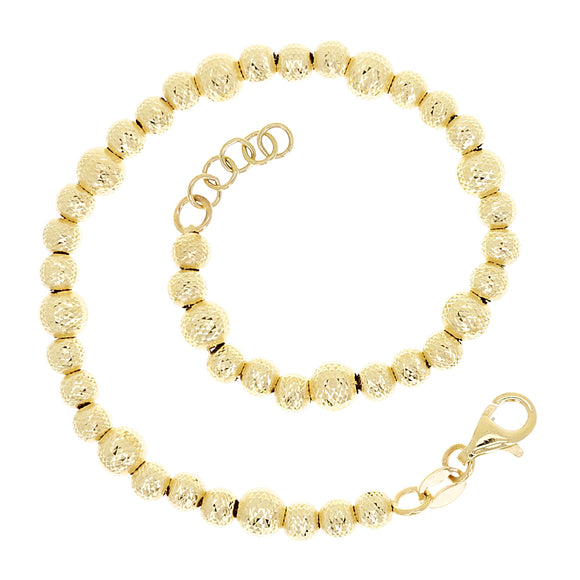 Italian 14k Yellow Gold Diamond Cut Graduated Ball Bead Bracelet 7.5