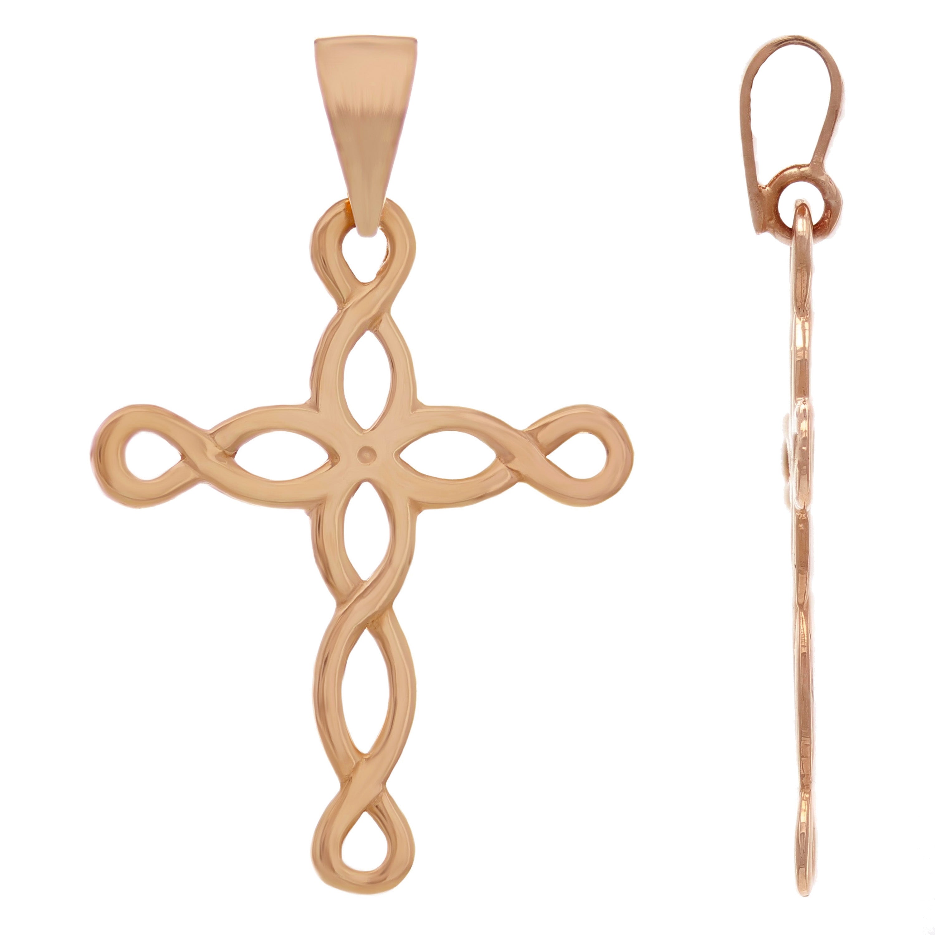 14k Rose Gold Filigree Cross Charm Pendant 1.75" 2.5 grams - Rose