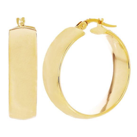Italian 14k Yellow Gold Shiny Round Hollow Hoop Earrings 1