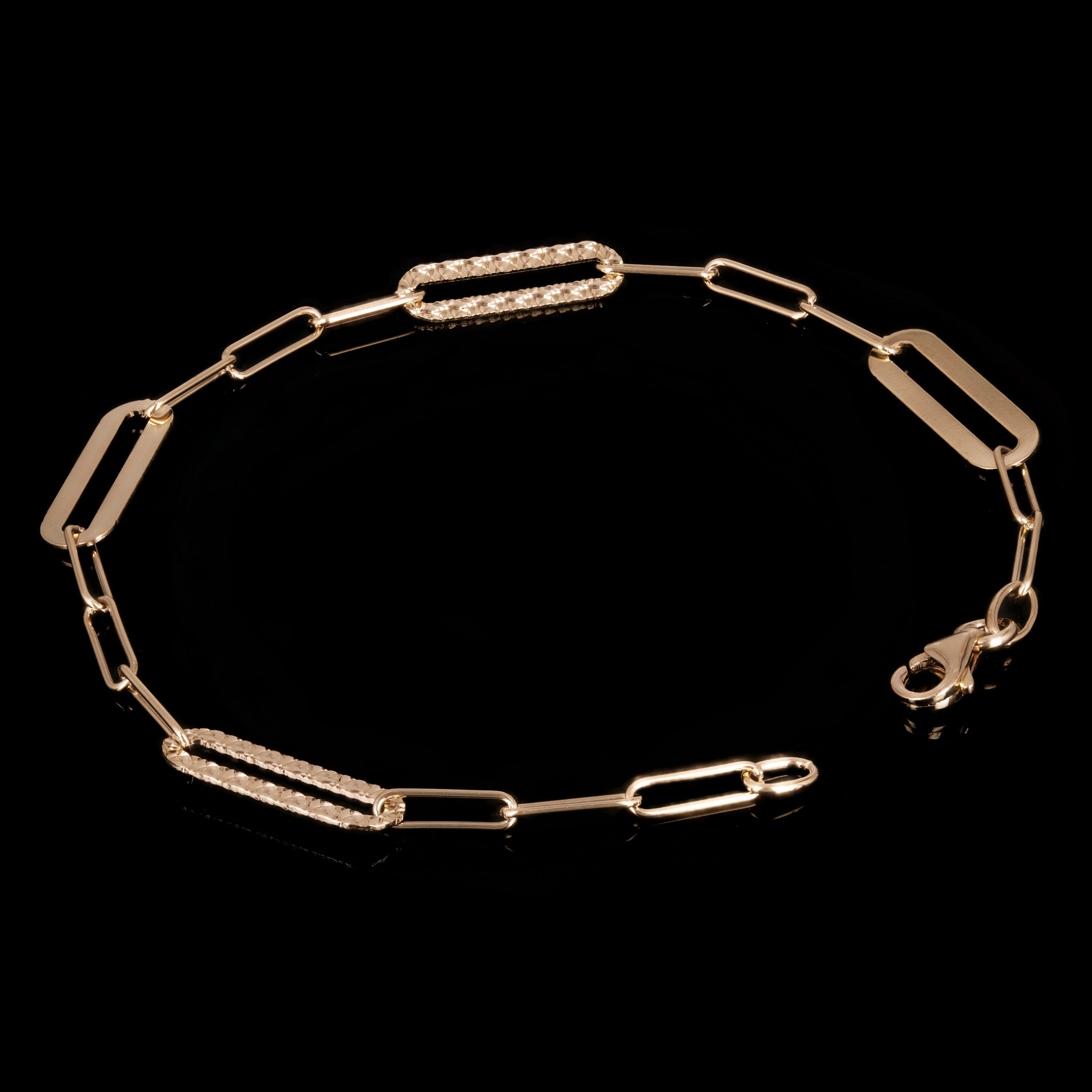 Italian 14k Yellow Gold High Polished & Diamond Cut Paperclip Link Bracelet 7"