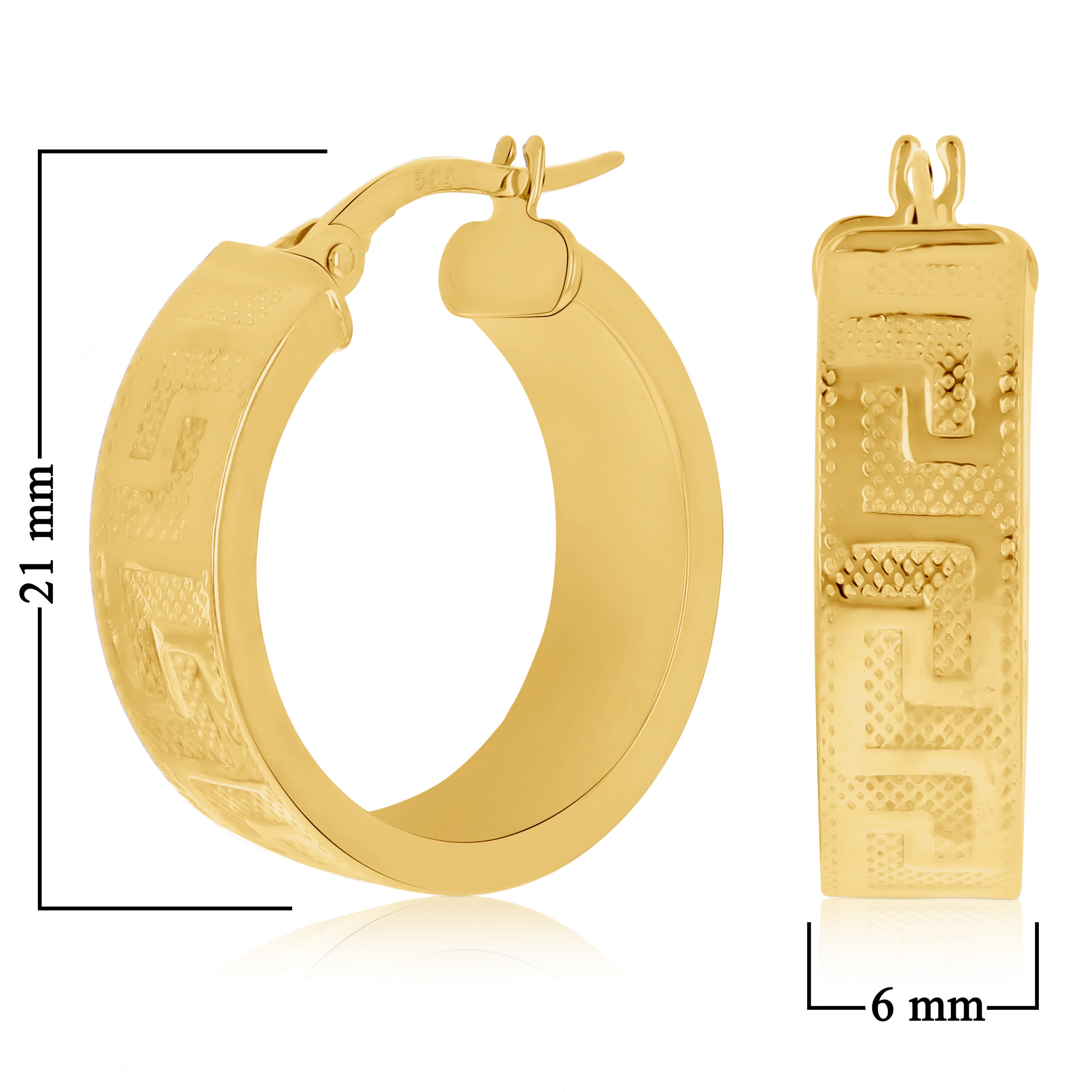 Italian 14k Yellow Gold Hollow Greek Key Hollow Hoop Earrings 21mmx6mm 2.3 grams