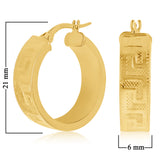 Italian 14k Yellow Gold Hollow Greek Key Hollow Hoop Earrings 21mmx6mm 2.3 grams