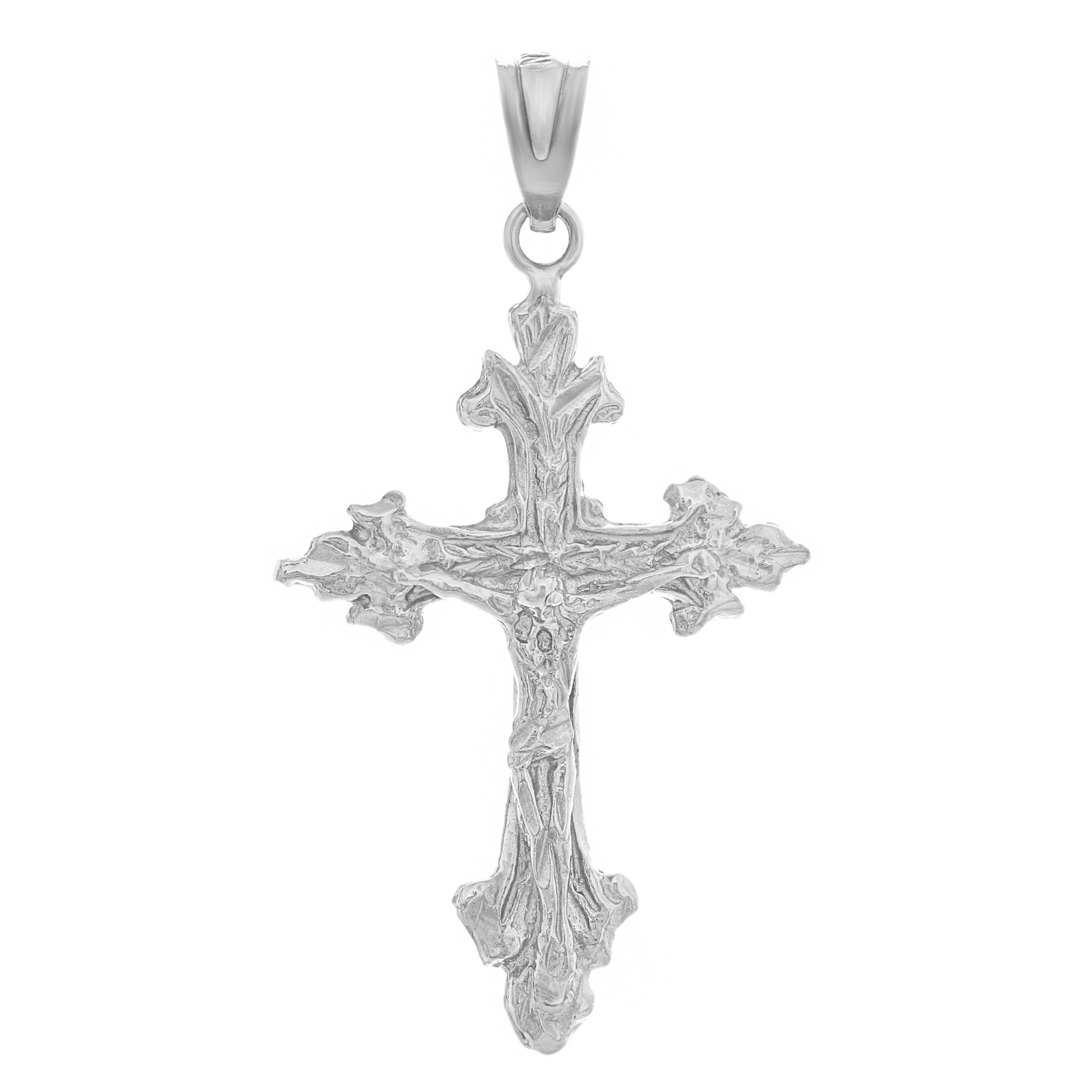 14k White Gold Filigree Jesus Christ Crucifix Cross Charm Pendant 1.4" 2.3 grams - White