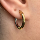 Italian 14k Yellow & White Gold Bright Shine Small Thick Hollow Hoop Earrings