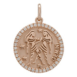 14k Rose Gold  Diamond Zodiac Sign Gemini Pendant - Gemini,Rose