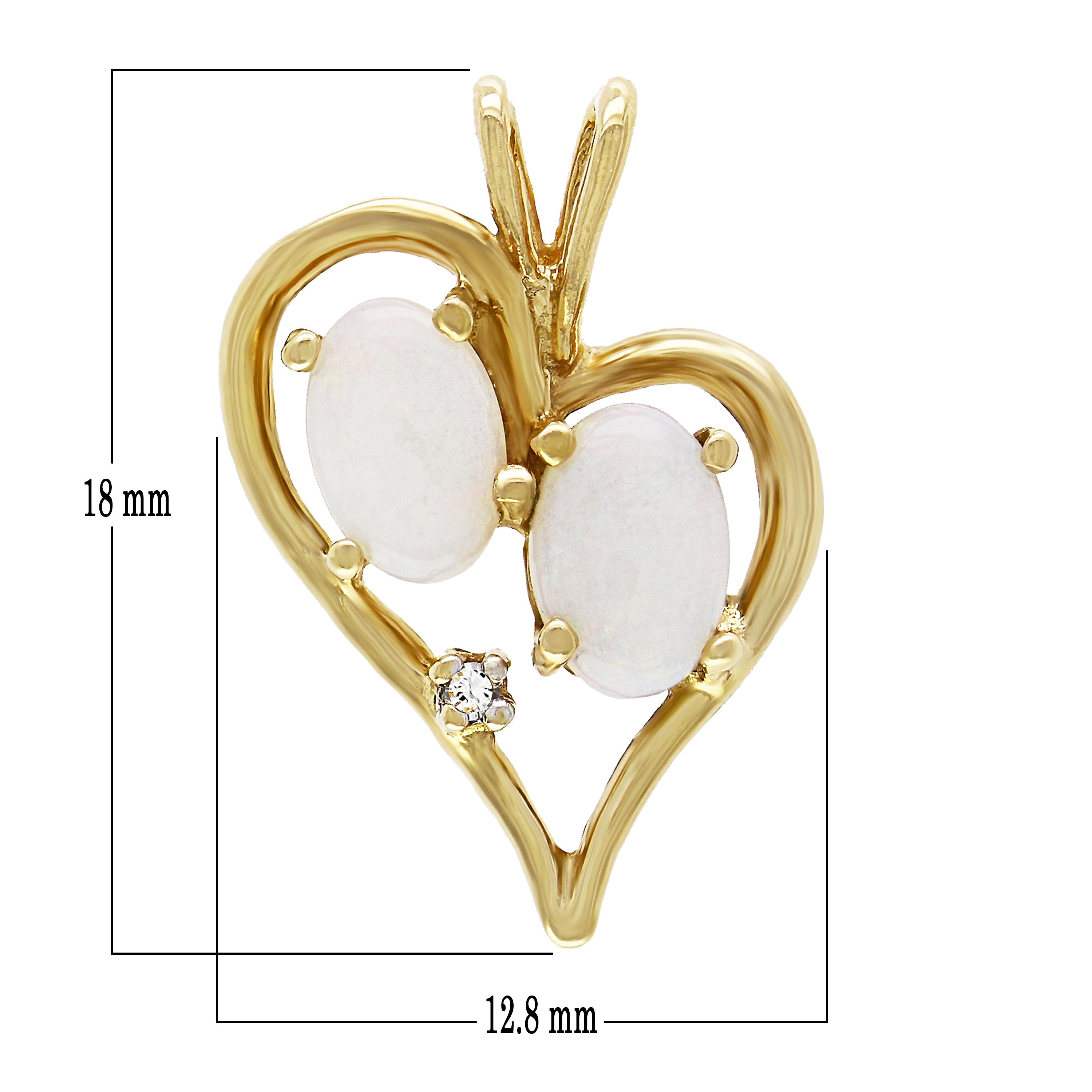 14k Yellow Gold Double White Opal & Diamond Accent Heart Pendant