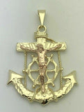 10k Two Tone Gold Jesus Christ Crucifix Anchor Mariner Pendant 8.1 grams