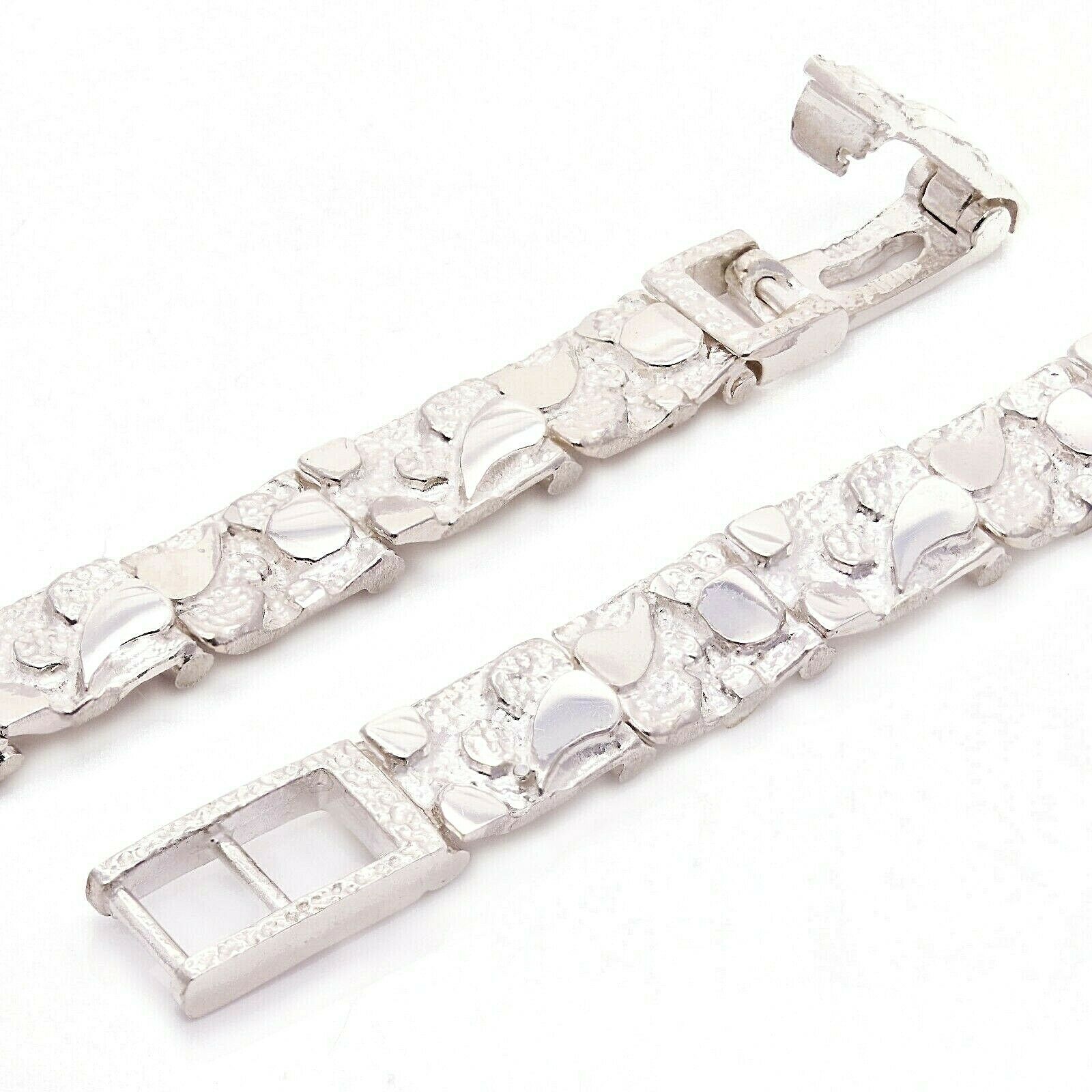 925 Sterling Silver Solid Nugget Bracelet Adjustable 9" 6.75mm 16 grams