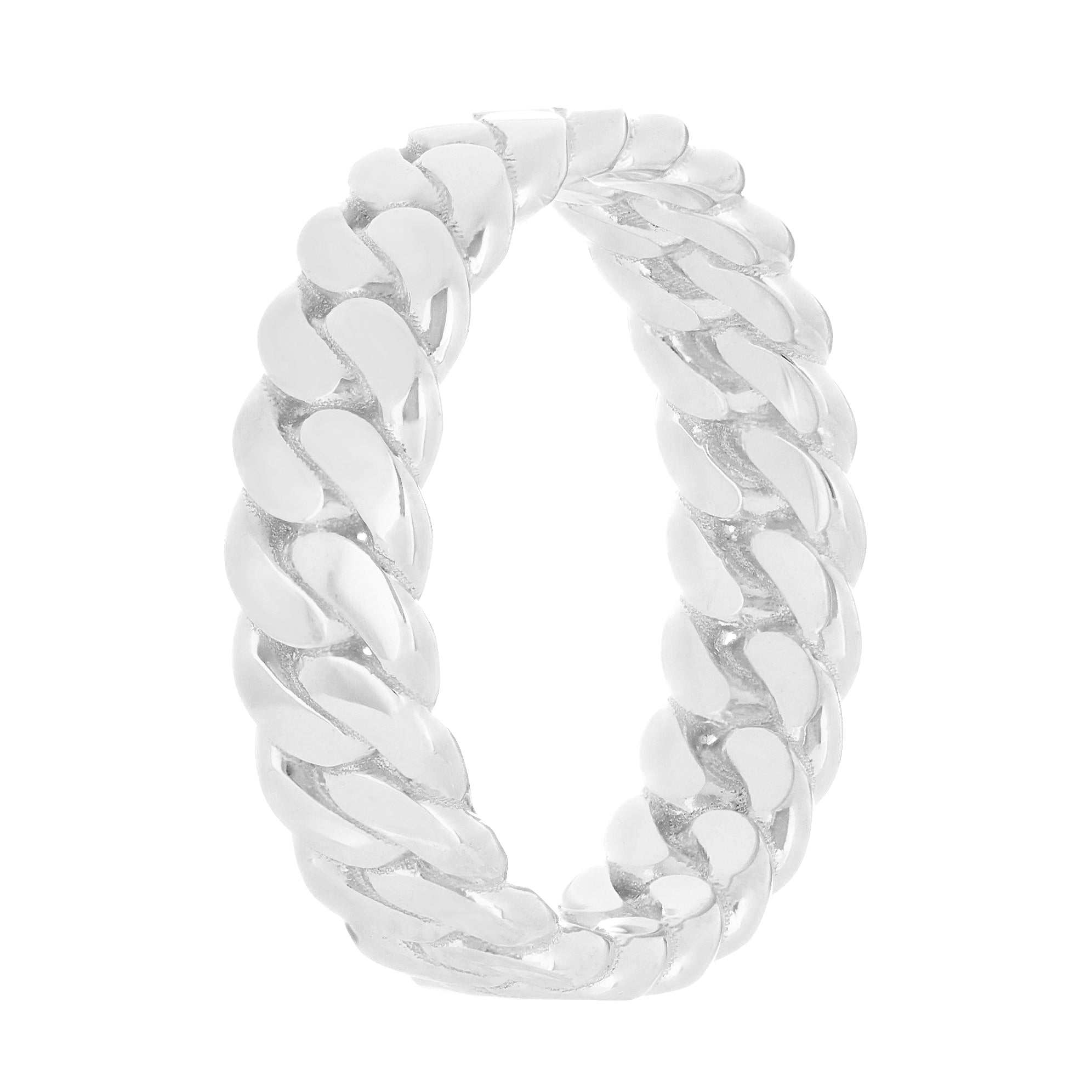 14k White Gold Miami Cuban Ring Curb Link Band 6.7mm Size 6 4.8 grams - 6