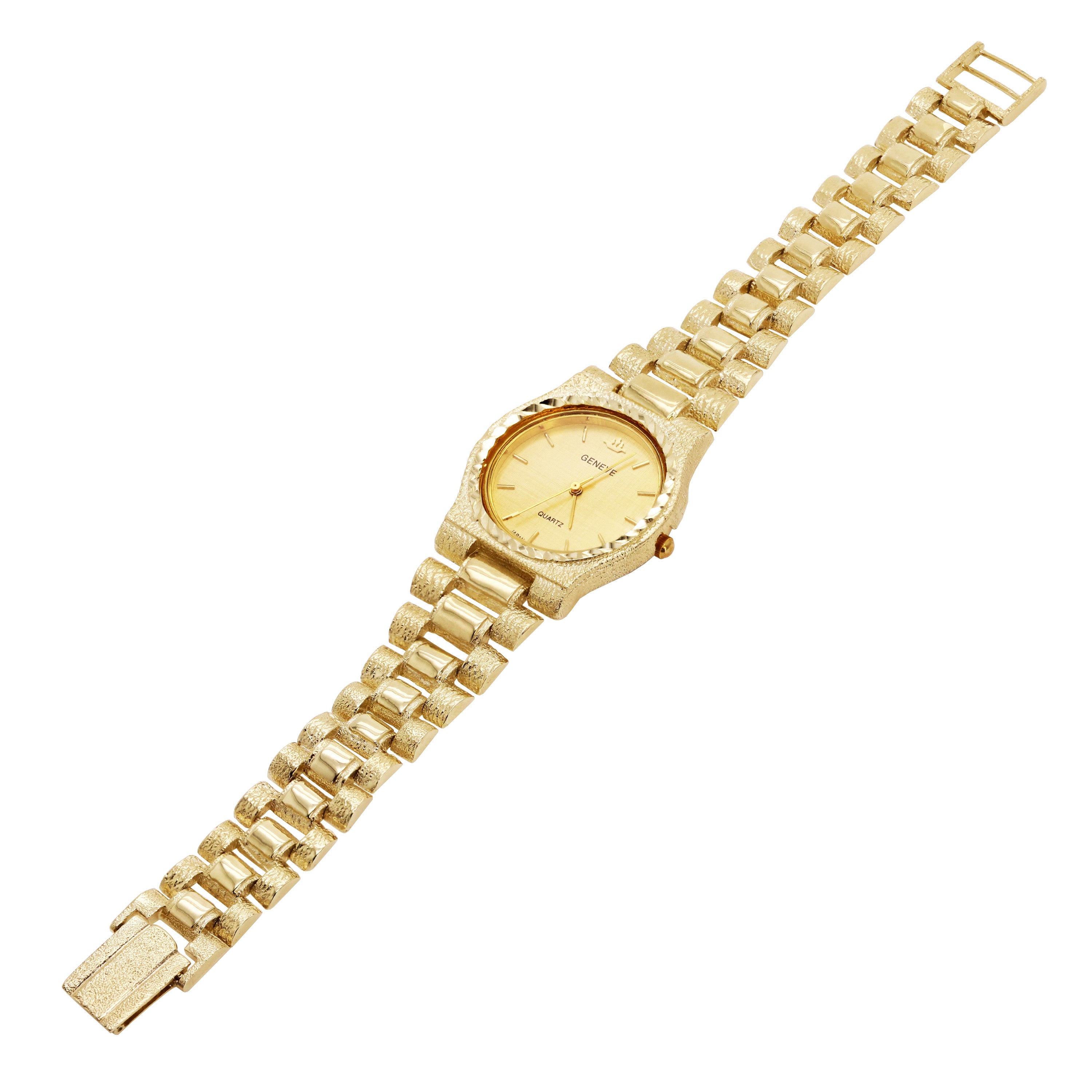 14k Yellow Gold Watch Link Band Geneve Diamond Wrist Watch 6.5"-7" 49 grams - 7" 49 grams