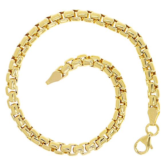 Italian 14k Yellow Gold Venetian Box Link Chain Bracelet 7.5