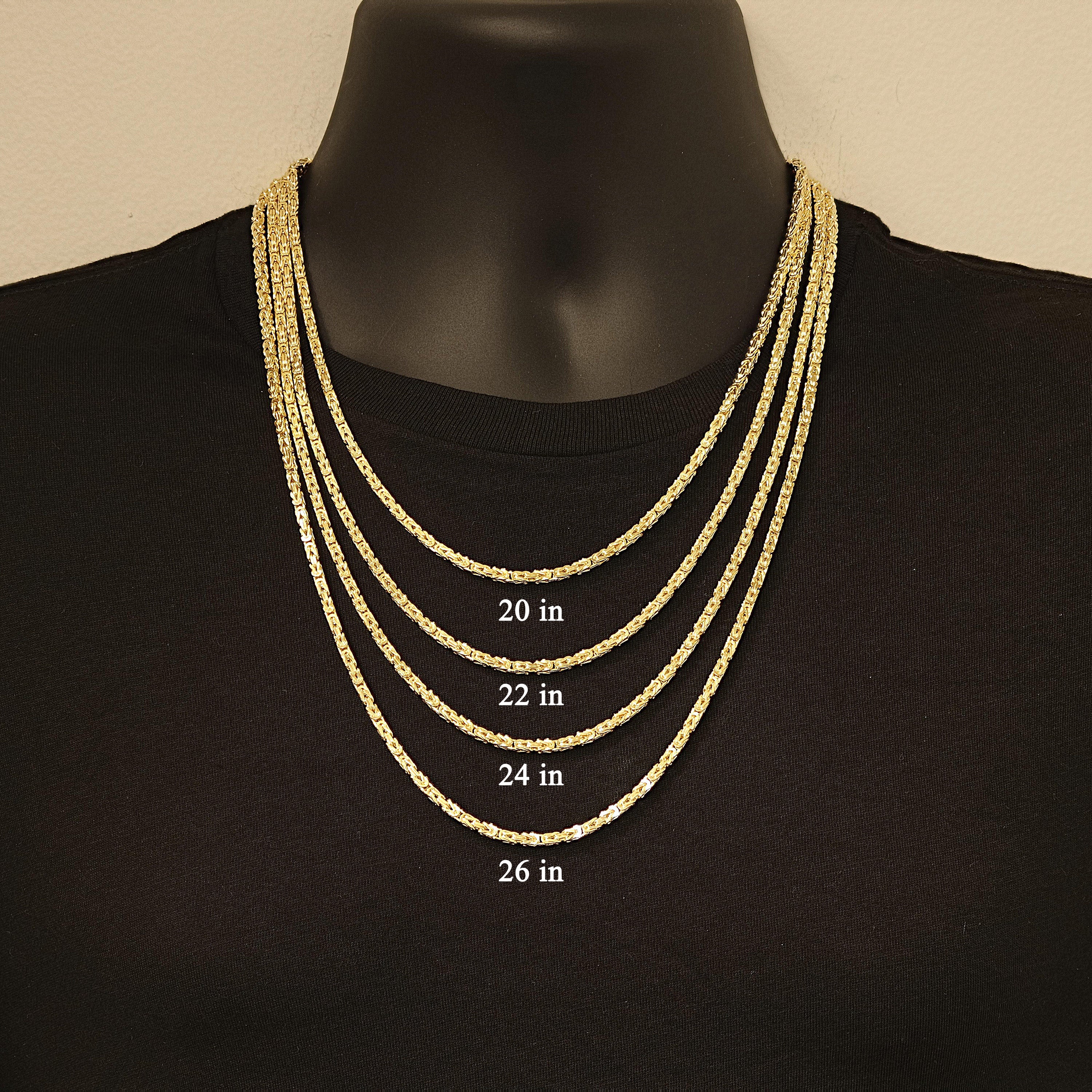 Men's 14k Yellow Gold Solid Square Byzantine Necklace Chain 16" 2.8mm 23.9 grams - 16"