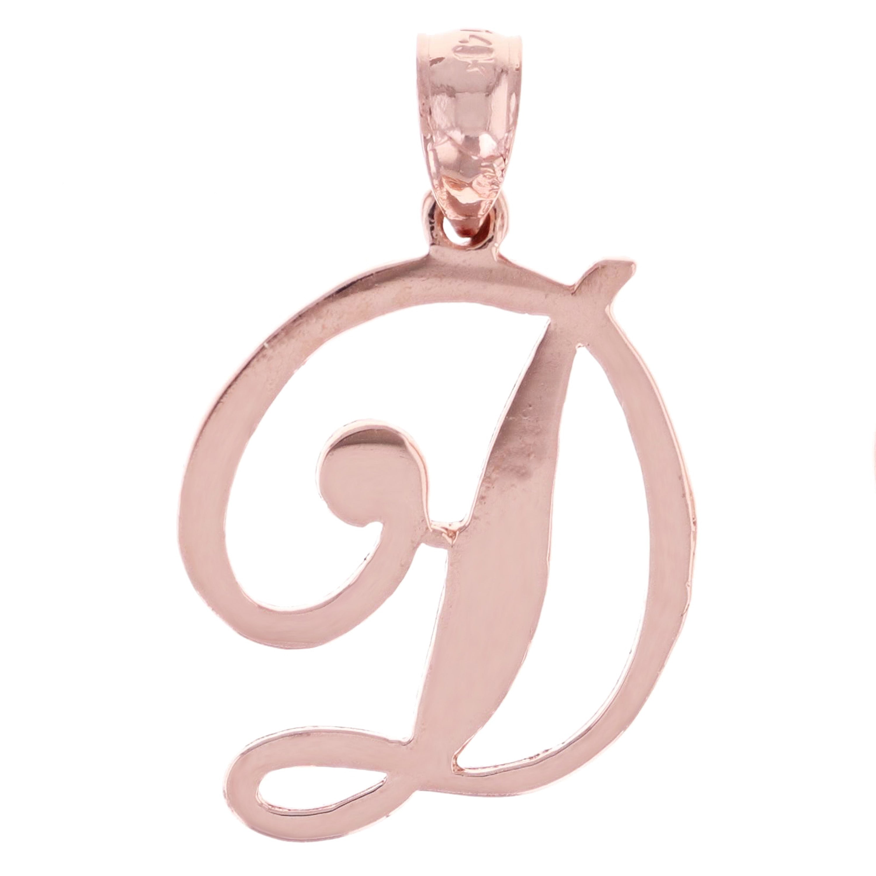 14k Rose Gold Initial Letter D Alphabet Charm Pendant - Letter D,Rose