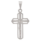 14k White Gold Open Cutwork Jesus on Cross Artisan Crucifix Charm Pendant - White