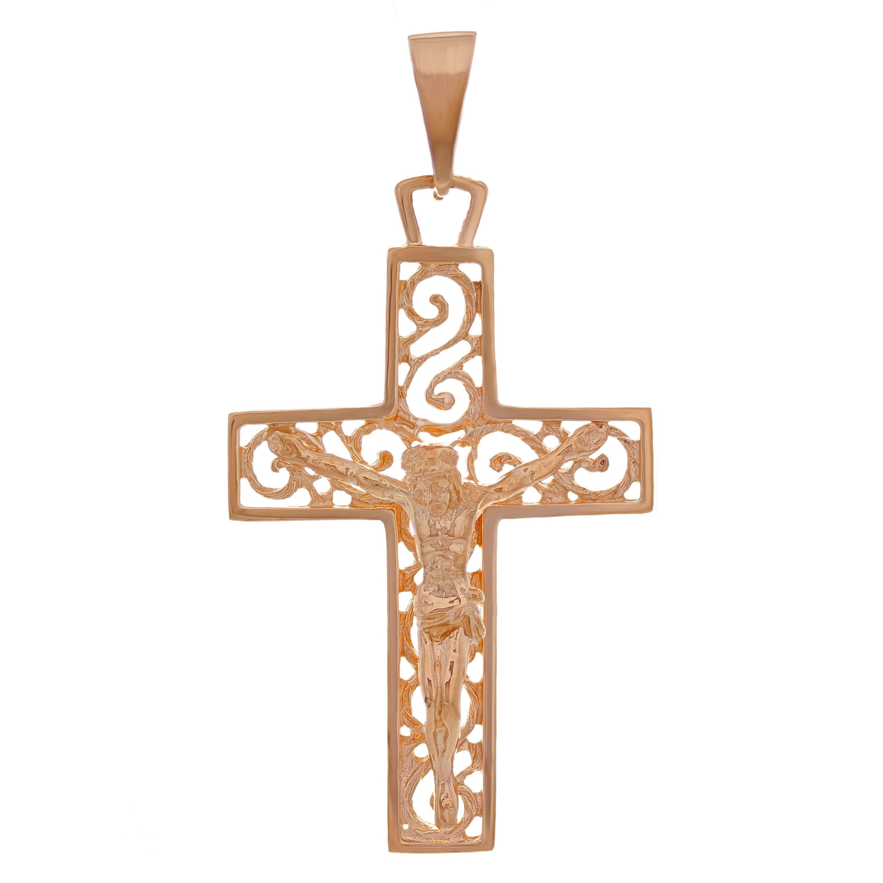 14k Rose Gold Jesus Christ Crucifix Cross Religious Charm Pendant 2" 5.2 grams - Rose