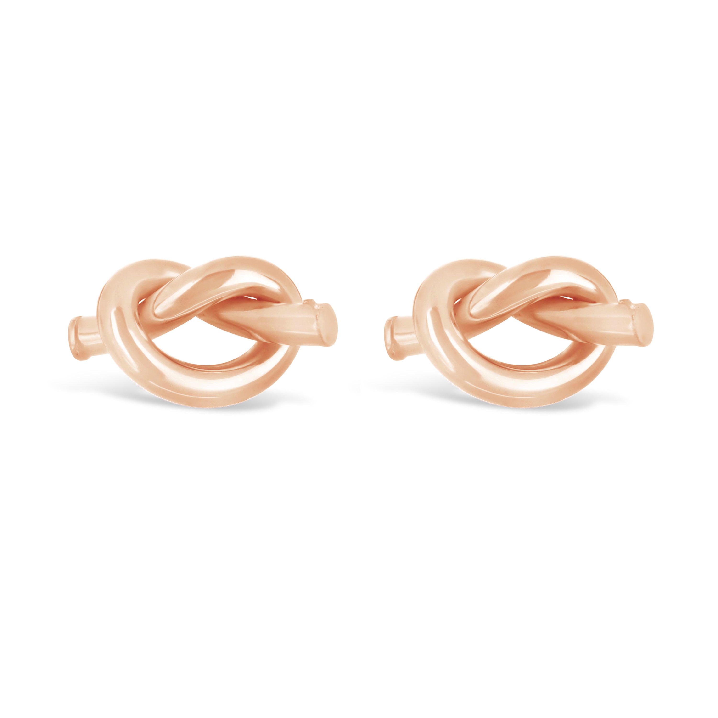 Italian 14k Rose Gold Bright Shine Pretzel Love Knot Tubular Stud Earrings - Rose,Small