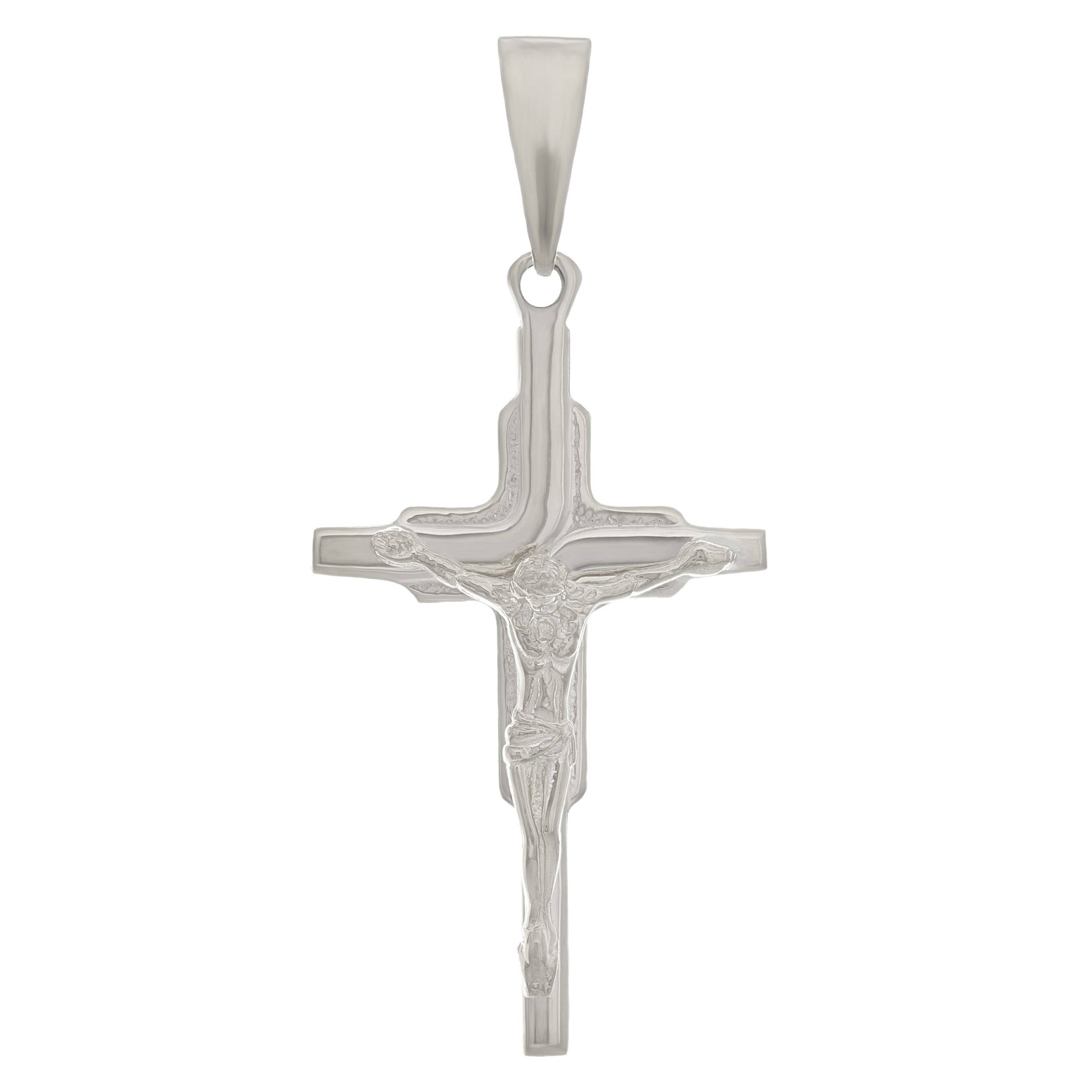 14k White Gold Religious Cross Jesus Crucifix Cross Charm Pendant 2.6 grams - White