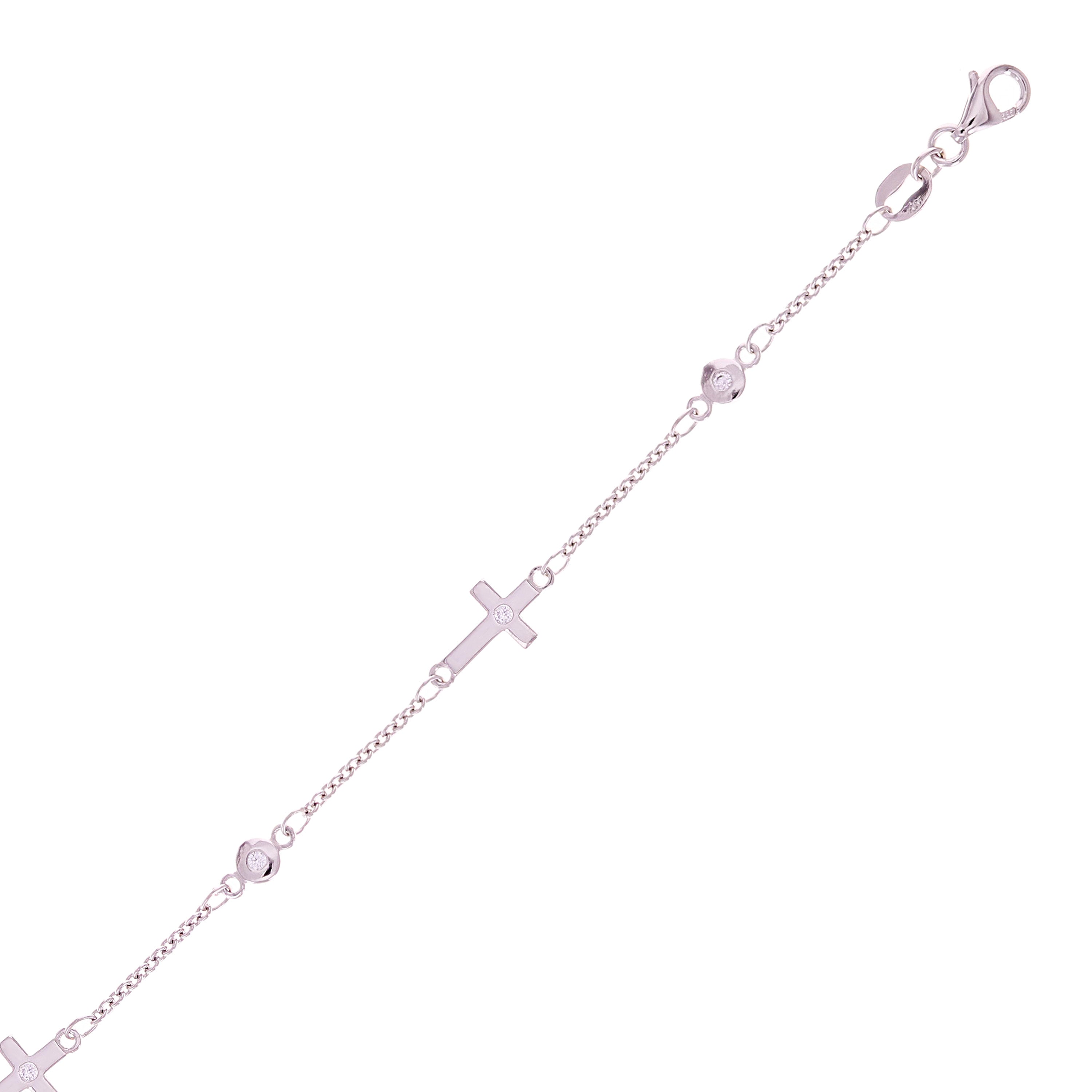 Italian 14k White Gold Round & Sideways Cross Charm Bracelet 7" 2.2 grams