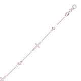 Italian 14k White Gold Round & Sideways Cross Charm Bracelet 7" 2.2 grams