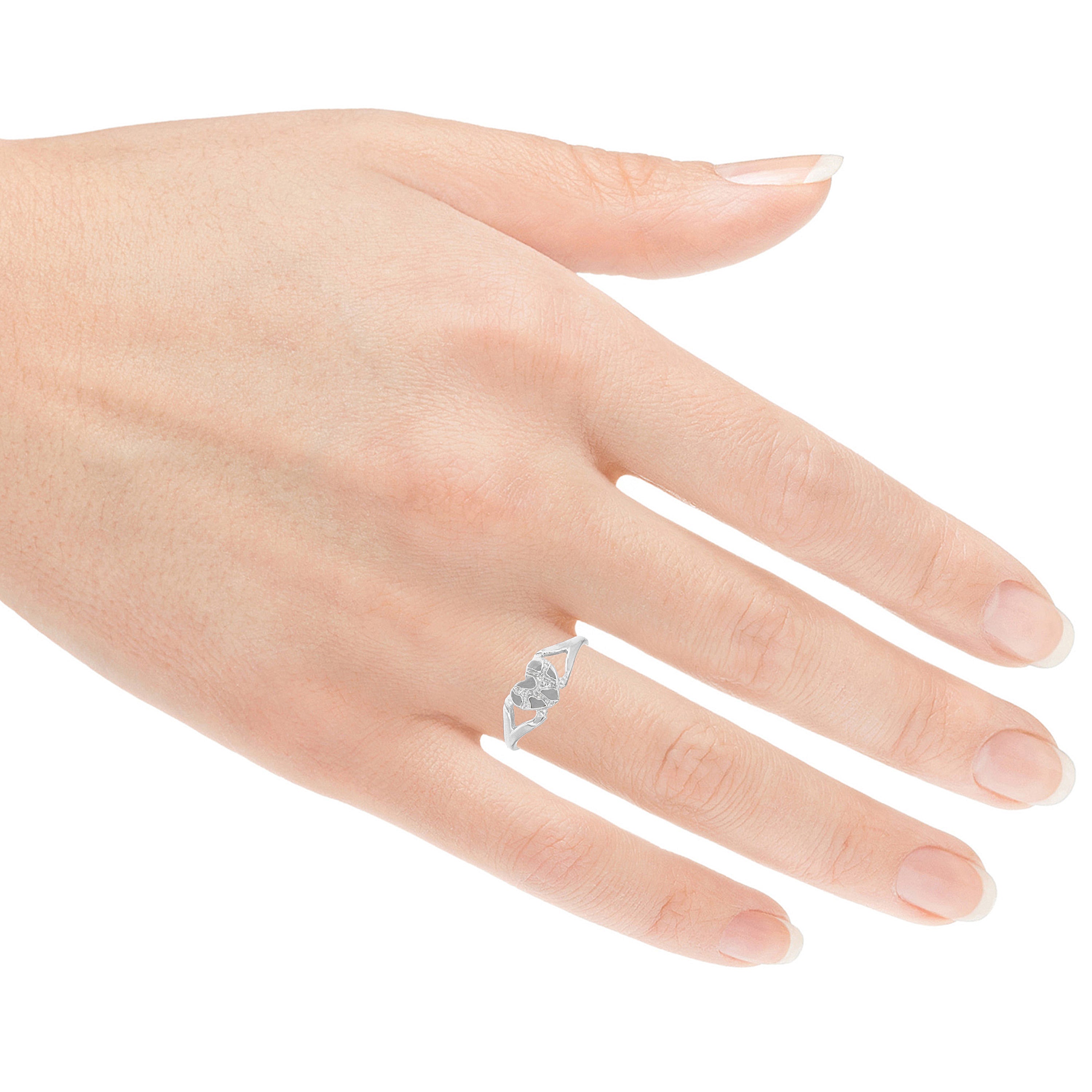 14k White Gold Nugget Heart Ring Band Sizes 7 - Ring Size 7
