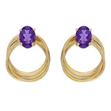 14k Yellow Gold Amethyst 4-Ring Entwined Circle Doorknocker Drop Earrings
