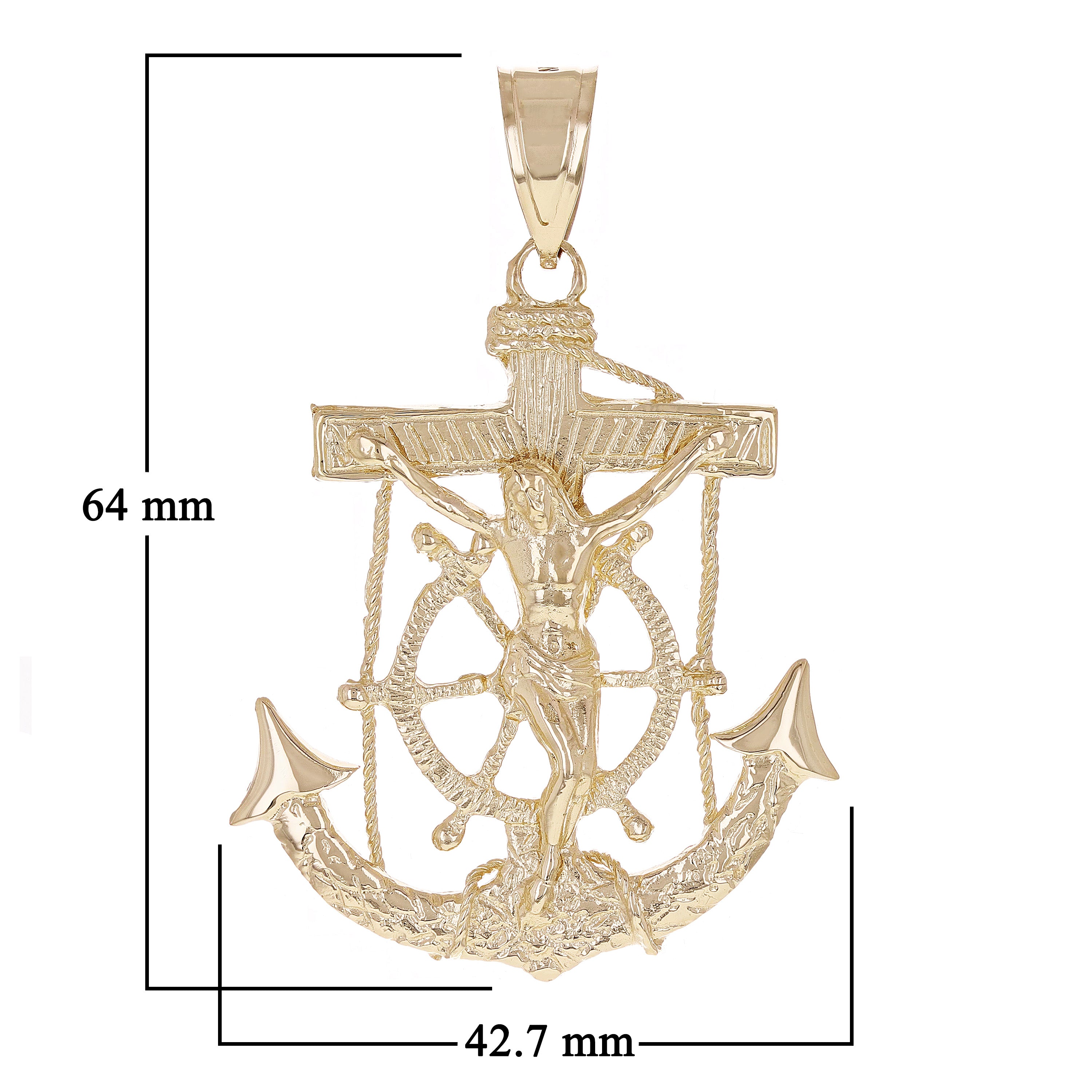 10k Yellow Gold Jesus Christ Crucifix Mariner Anchor Pendant 2.5" 14.5 grams - Yellow