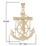 10k Yellow Gold Jesus Christ Crucifix Mariner Anchor Pendant 2.5" 14.5 grams - Yellow