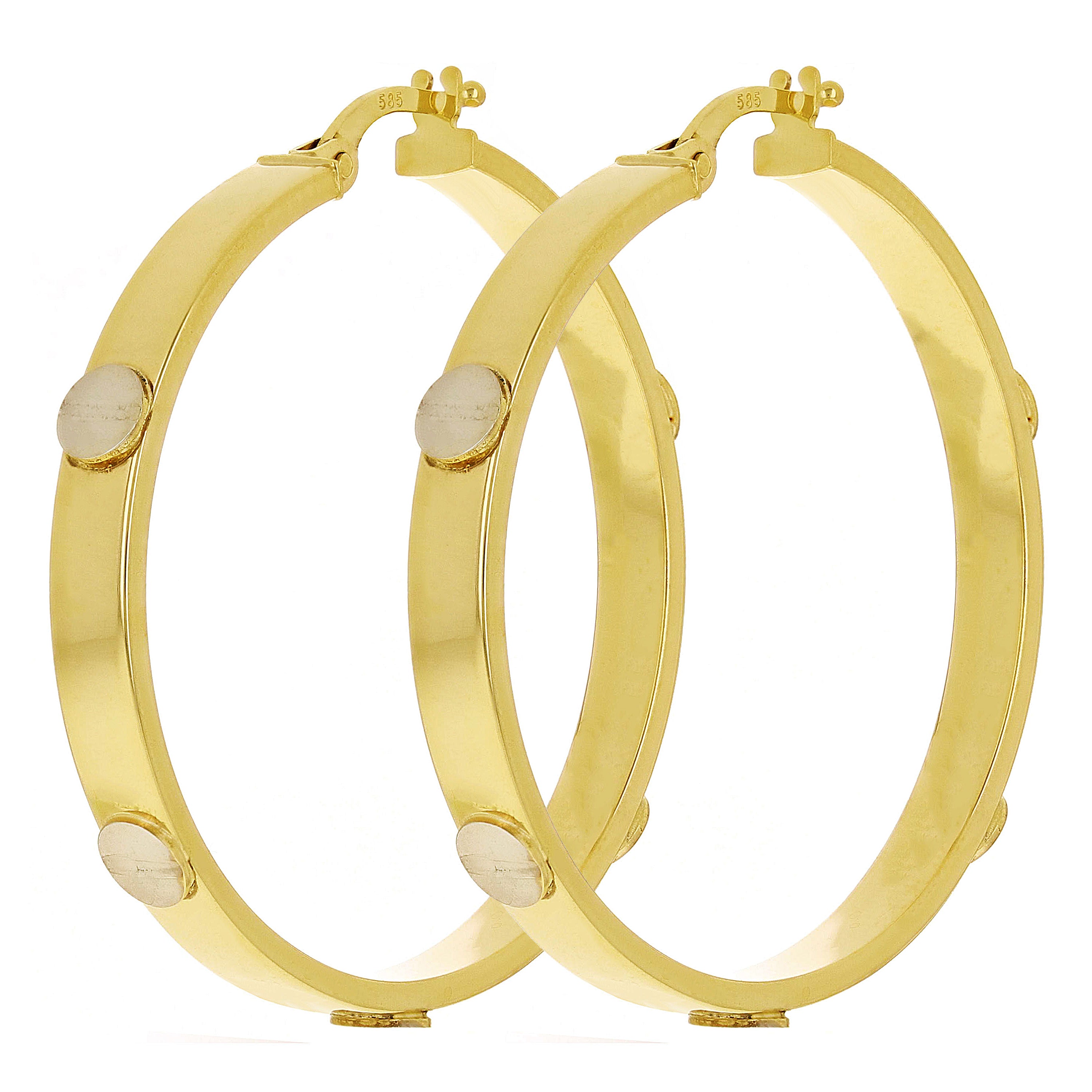 Italian 14k Two-Tone Gold Hollow Screw Design Hoop Earrings 1.2" 3mm 2.7 grams