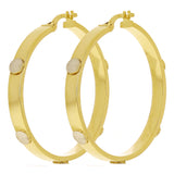 Italian 14k Two-Tone Gold Hollow Screw Design Hoop Earrings 1.2" 3mm 2.7 grams