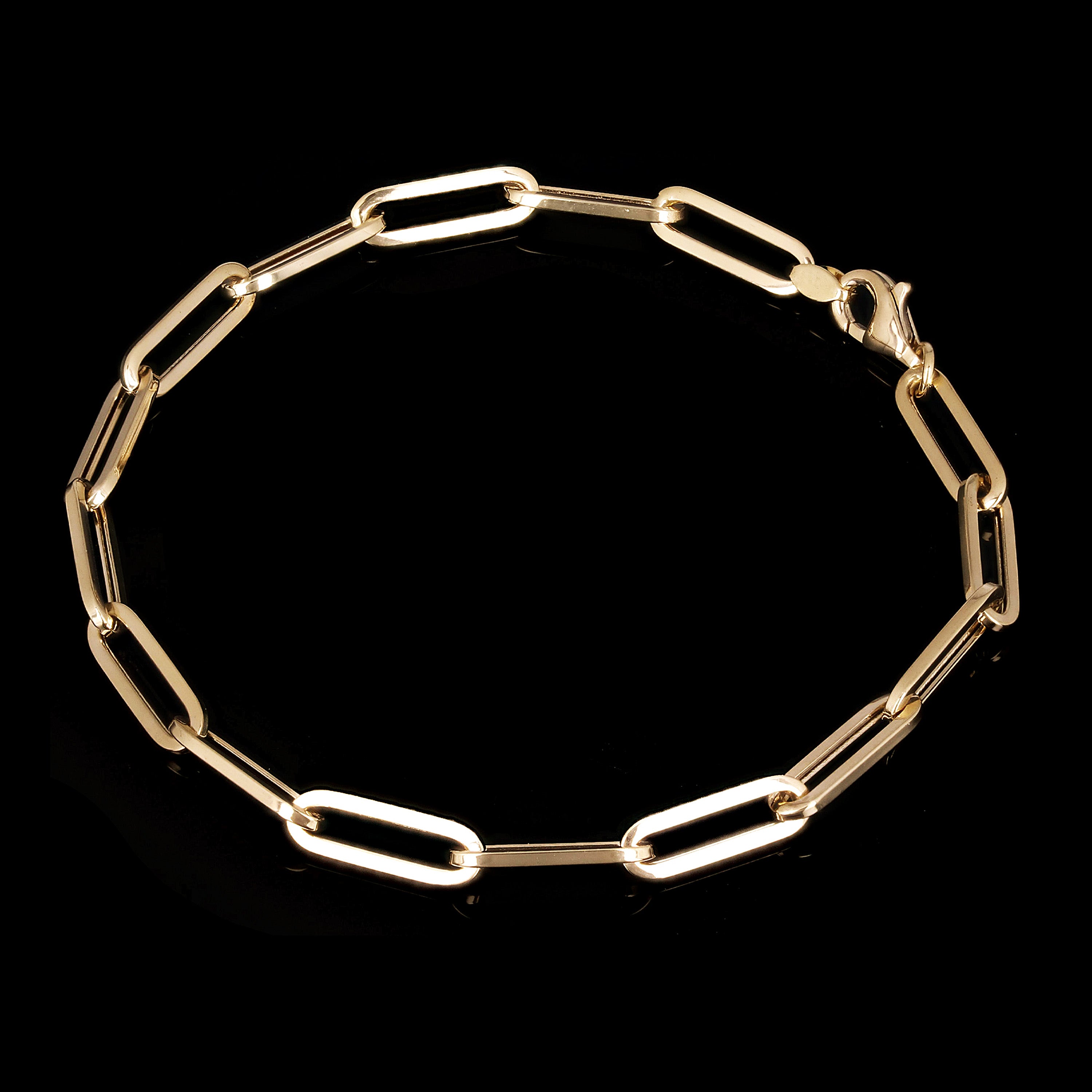 Italian 14k Yellow Gold Hollow Paper Clip Chain Bracelet 7.5" 4.3mm 2.7 grams - 7.5" 4.3mm
