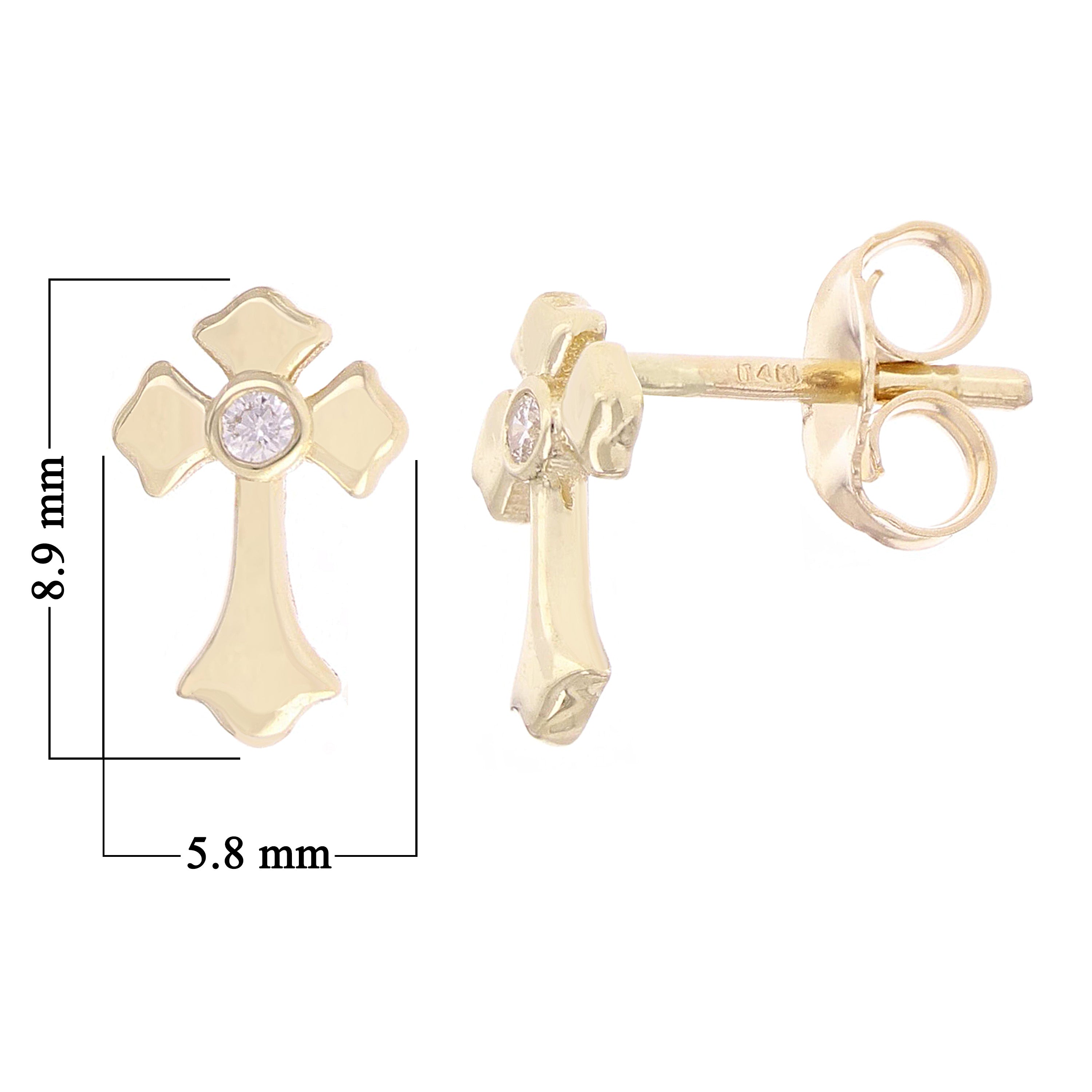 14k Yellow Gold 0.05ctw Diamond Irish Celtic Cross Stud Earrings
