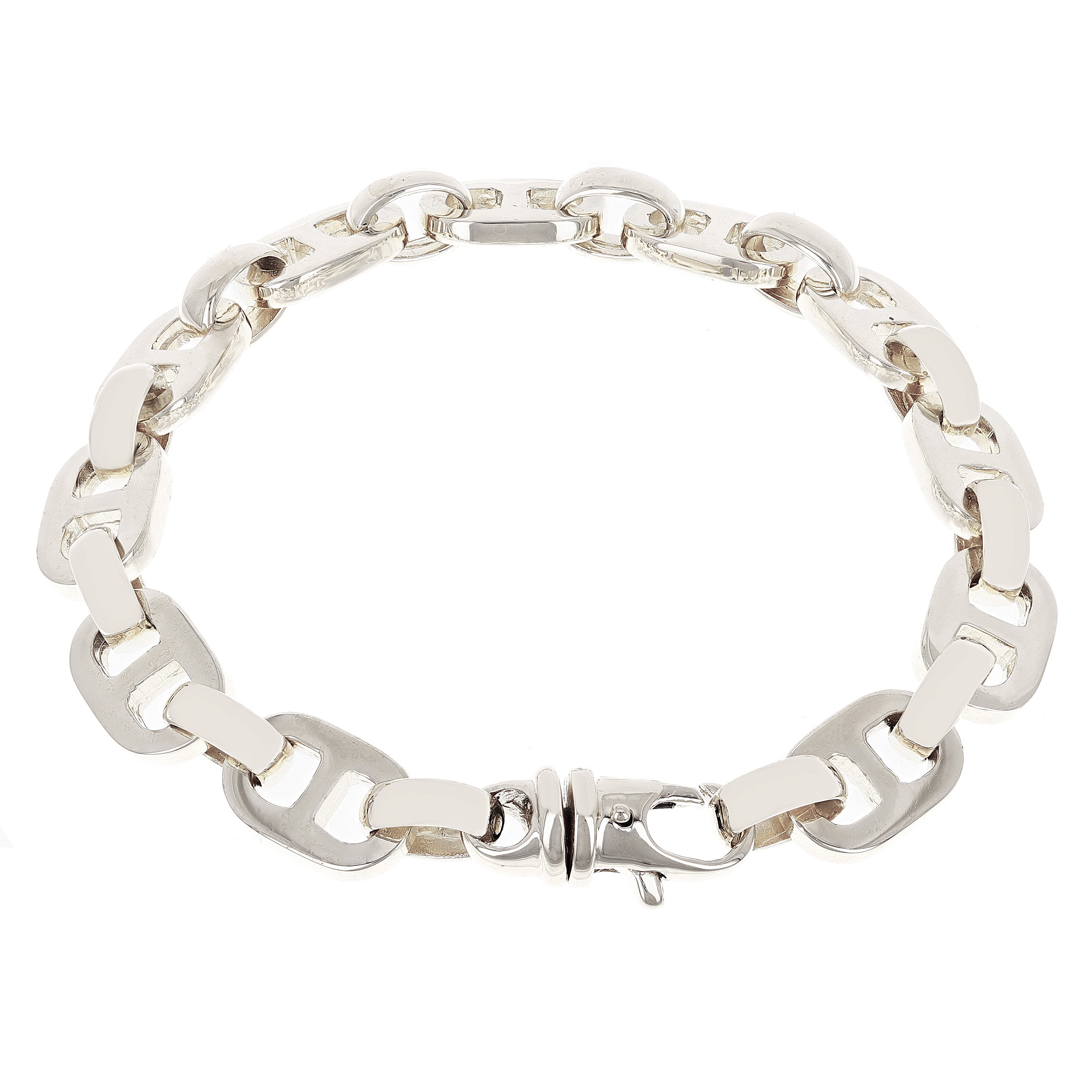 14k White Gold Solid Handmade Mariner Link Chain Bracelet 8.5" 9.5mm 37.4 grams - White,8.5"
