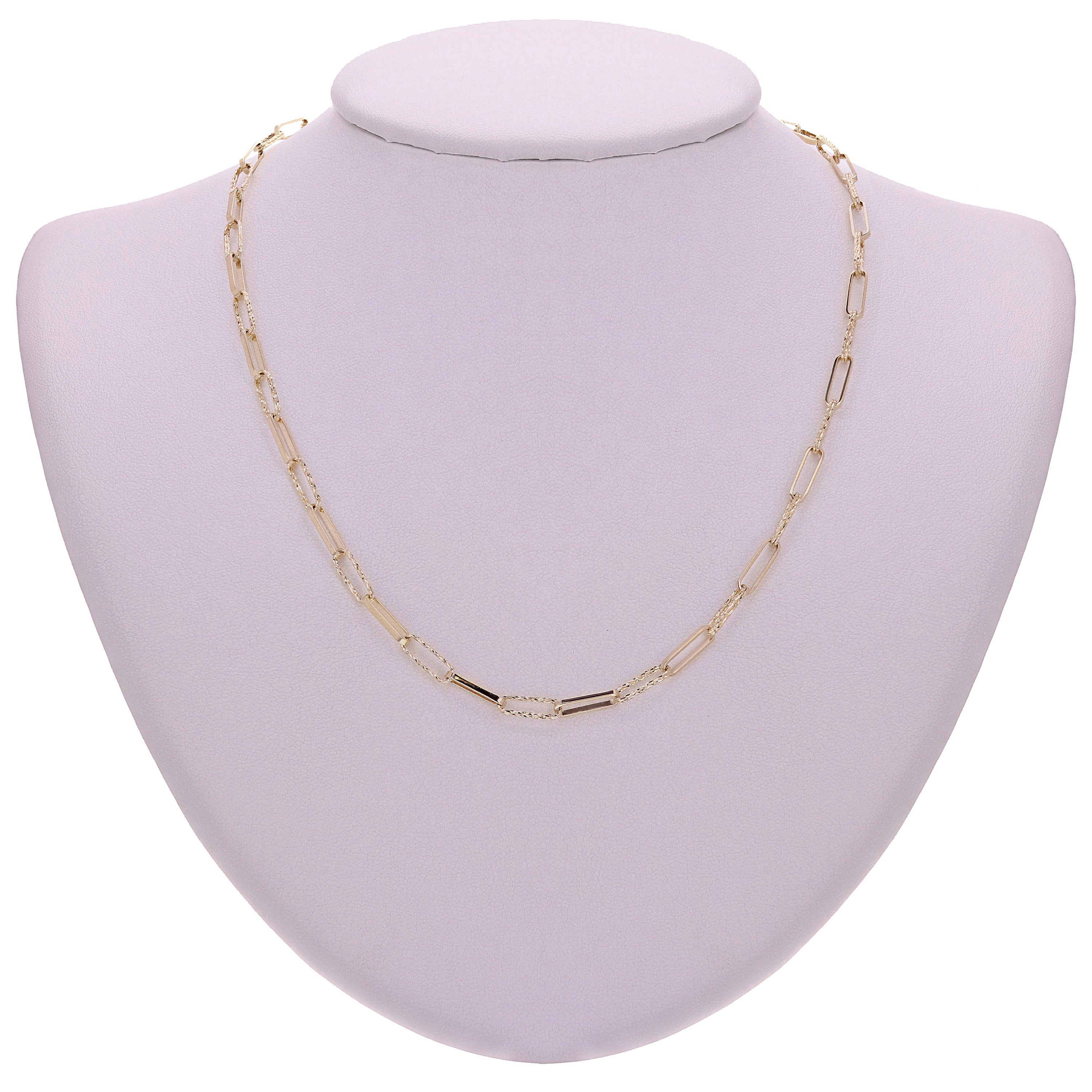 Italian 14k Yellow Gold Plain & Diamond Cut Paper Clip Link Necklace 18" 8.7 grams - 18" 8.7 grams