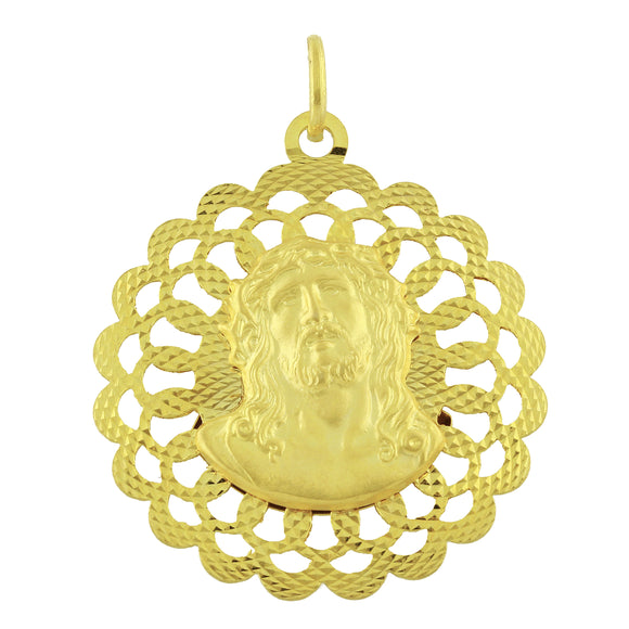 Italian 14k Yellow Gold REVERSIBLE 3D Virgin Mary & Jesus Christ Pendant 1.4