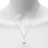 14k White Gold Diamond & Freshwater Pearl Pendant Necklace 18"