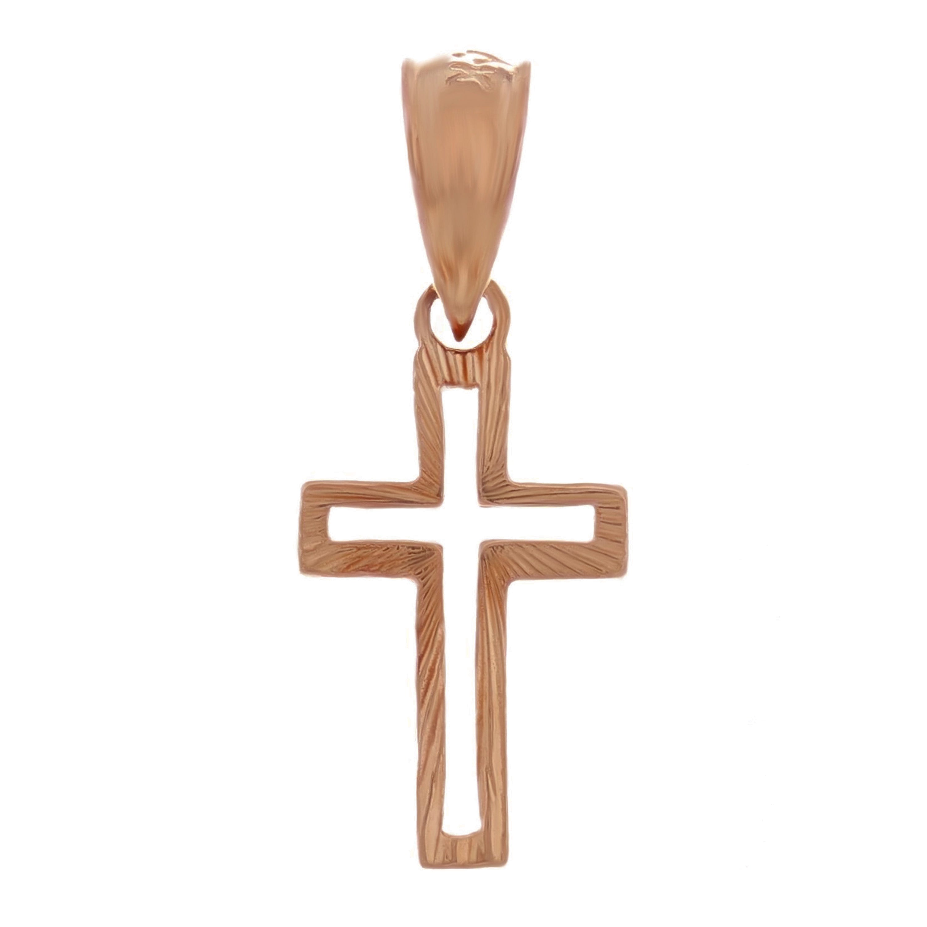 14k Rose Gold Christian Religious Small Open Cross Charm Pendant 0.8gram - White