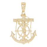10k Yellow Gold Solid Big Anchor Mariner Cross Jesus Crucifix Pendant 2.6" 15.5g