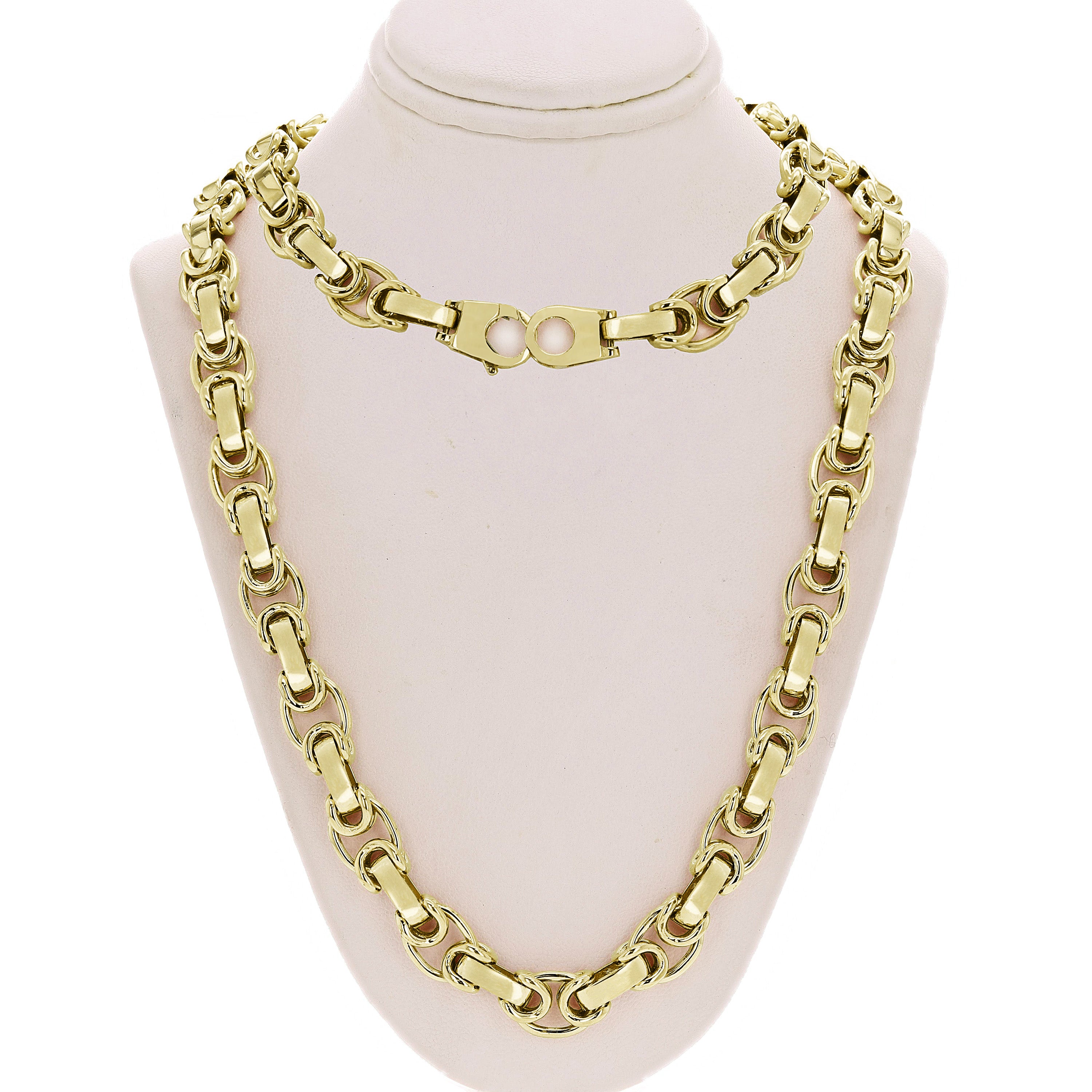 10k Yellow Gold Solid Fancy Handmade Link Chain Necklace 16" 12.8mm 115 grams - Yellow,16"